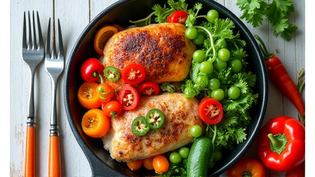 Balanced meal with colorful vegetables and protein