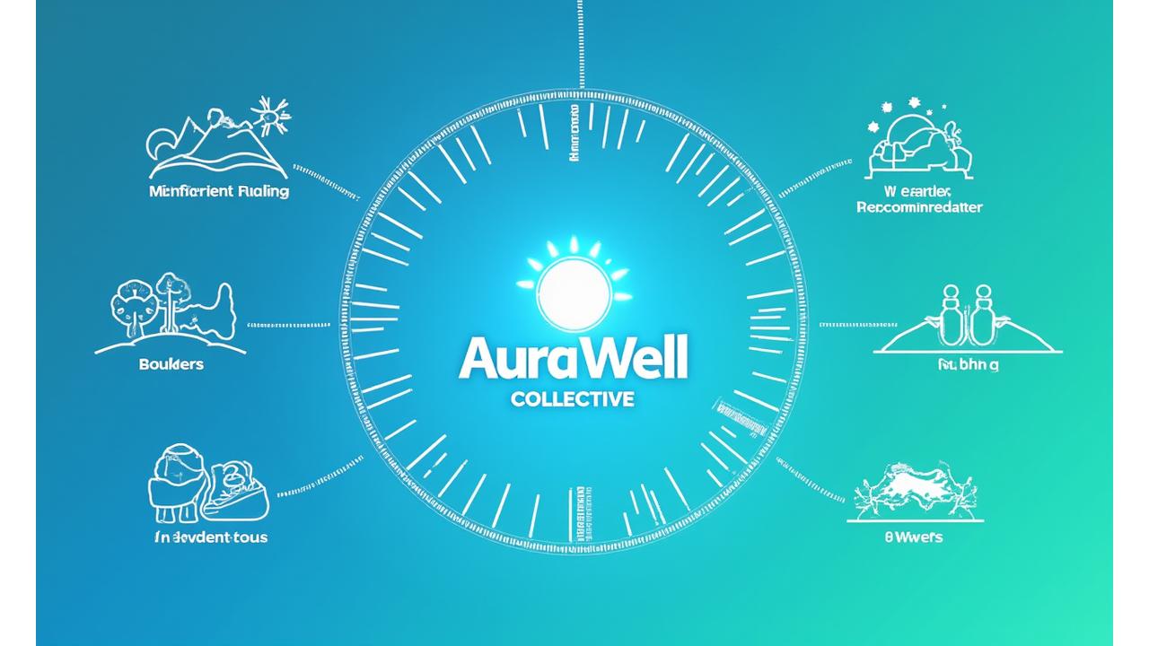 Dynamic infographic visualizing Boulder specific environmental data: altitude, air quality, weather, overlaid with personalized health recommendations like hydration reminders and optimal workout times