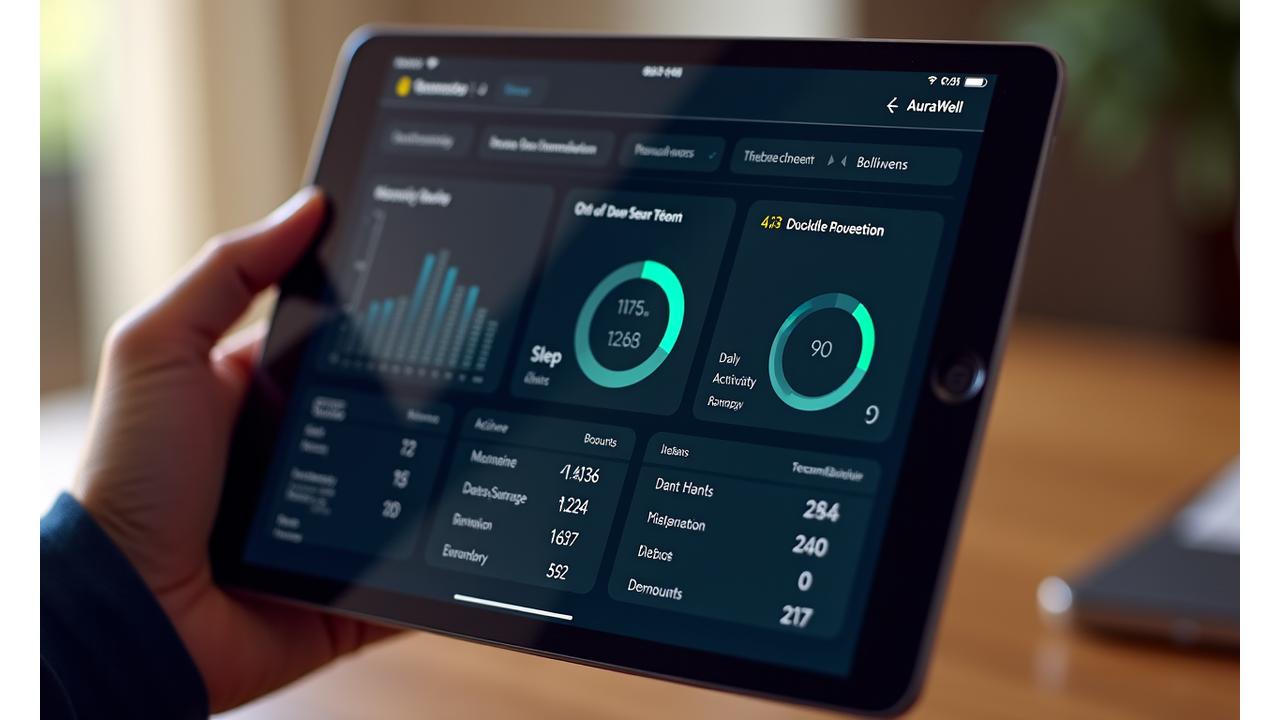 Screenshot of a clean, customizable AuraWell Collective dashboard showing progress tracking, daily recommendations, and a user-friendly interface