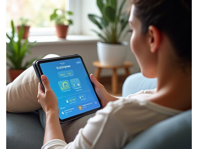 Illustration of a person interacting with a wellness app on a tablet, showing data points like heart rate, sleep, and nutrition. Represents data input and digital tracking.