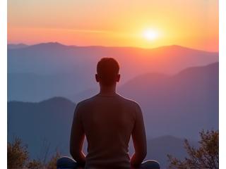 An article thumbnail on stress management with a person meditating at sunset.
