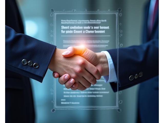 Two hands shaking above a digital tablet showing legal documents, symbolizing agreement and resolution.