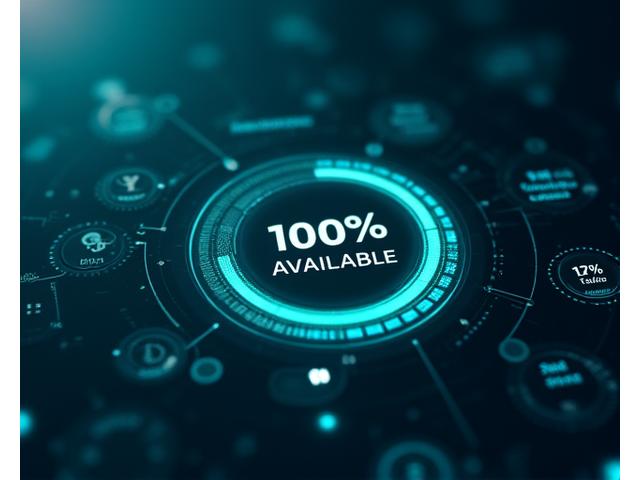 Technological interface displaying uptime metrics and a healthy glowing circle, symbolizing reliable and available service.