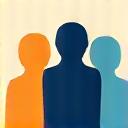 Stylized icon of interconnected people, representing community support and social connections.